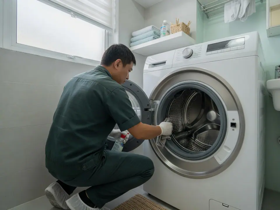 Service illustration: cleaning a front-loading washer door seal